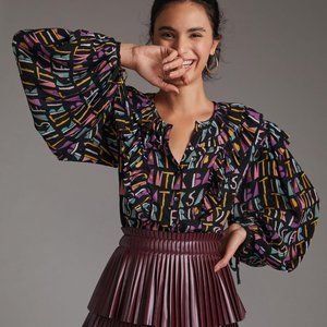 Antik Batik Anthropologie Ruffled Balloon-Sleeve Printed Blouse